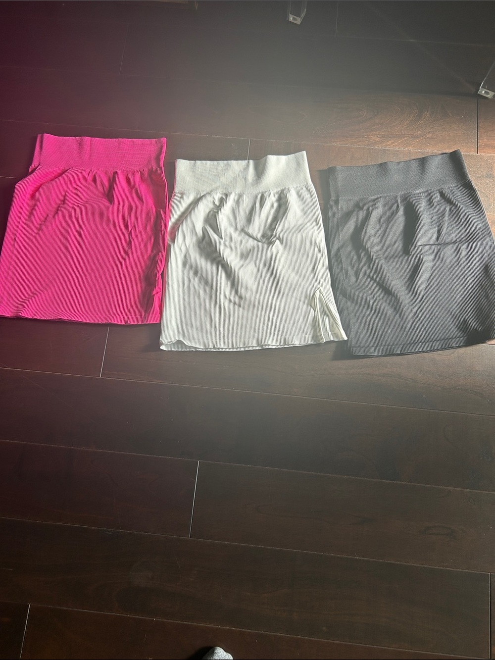 OQQ-3 Women’s Ribbed Pull-On Skirt’s - Pink, White, Black